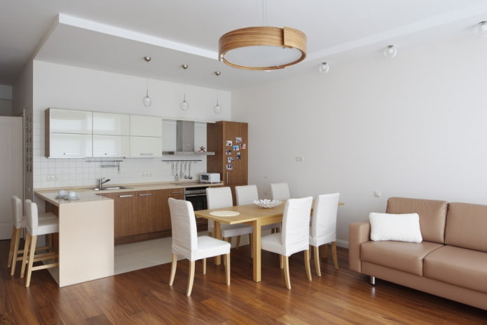 kitchen-living room interior in light tones