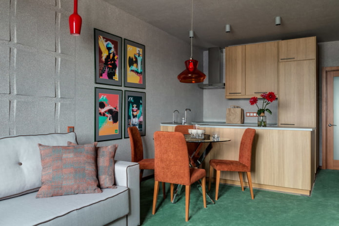 dining group in the interior of the kitchen-living room