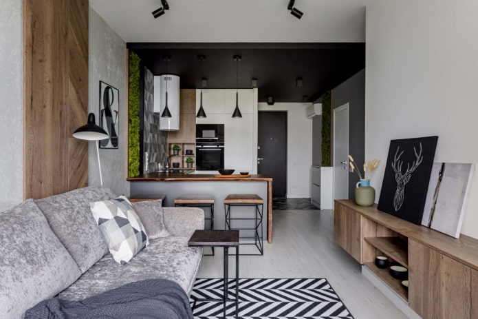 zoning of a combined kitchen-living room