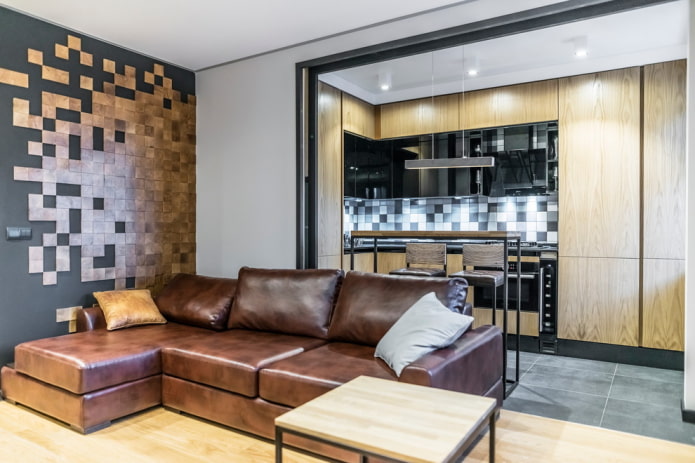 sofa in the interior of the kitchen-living room