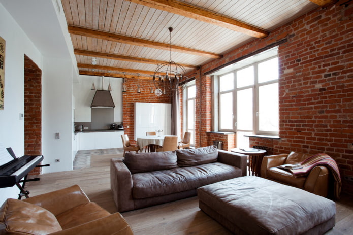 loft style kitchen-living room interior