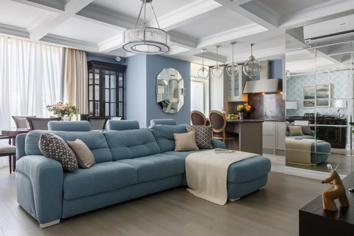 kitchen-living room interior in light tones