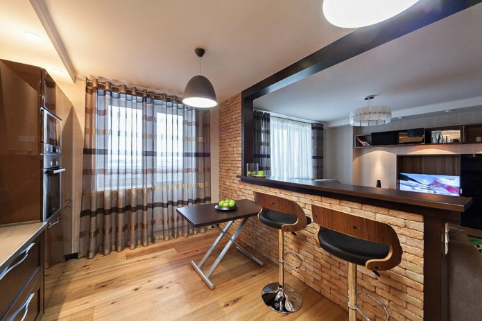 kitchen-living room design with two windows