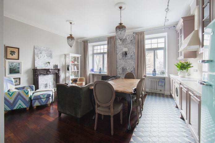 square kitchen-living room design