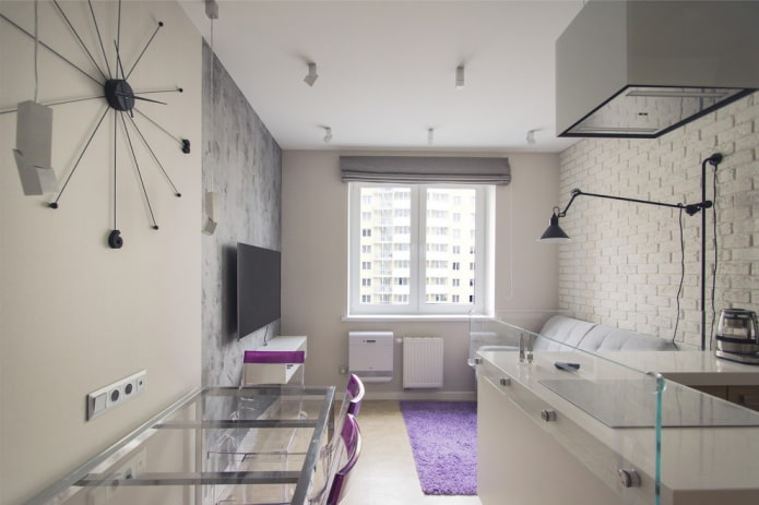 kitchen-living room design with one window