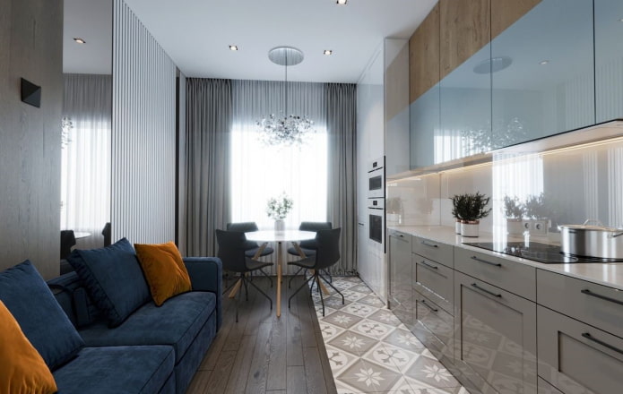 kitchen-living room design with one window