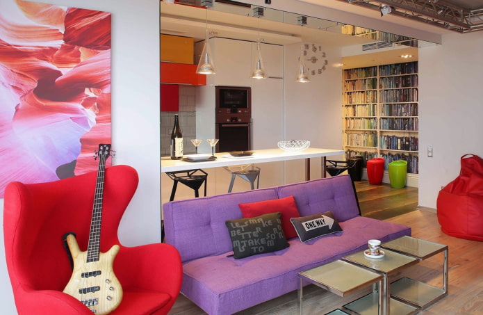 kitchen-living room interior in bright colors