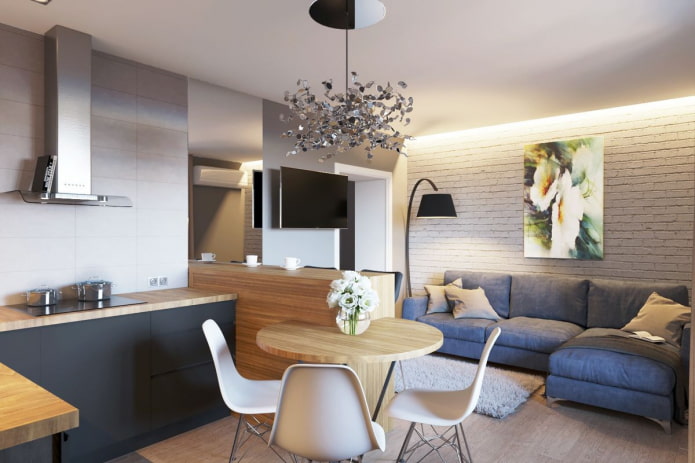 sofa in the interior of the kitchen-living room