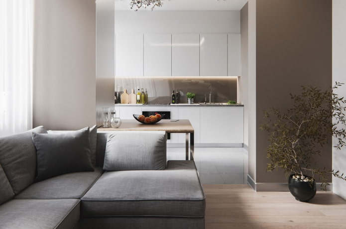kitchen-living room interior in minimalist style