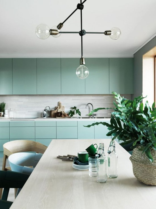 minimalist colored kitchen