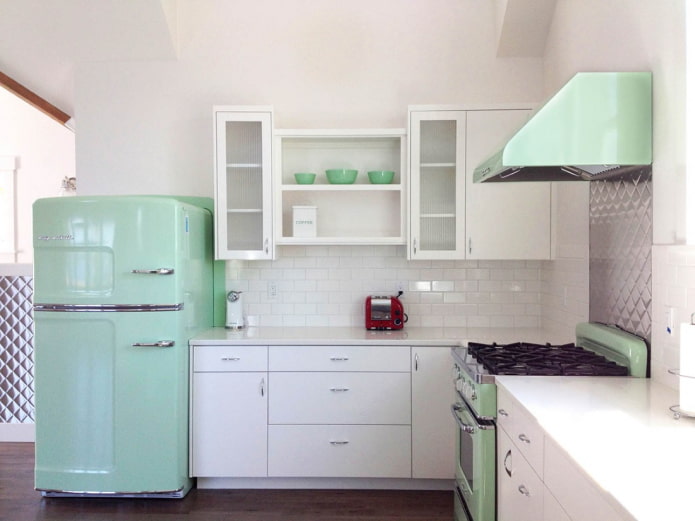 mint-colored kitchen appliances