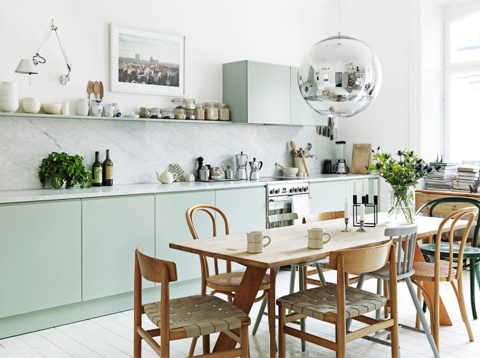 a combination of mint and wood