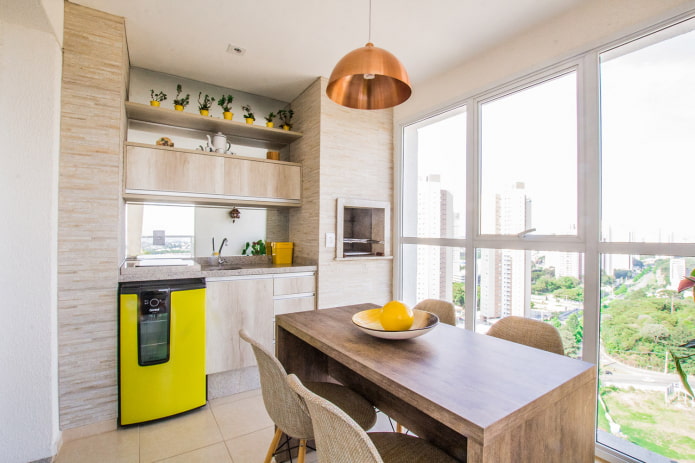 full transfer of the kitchen to the loggia