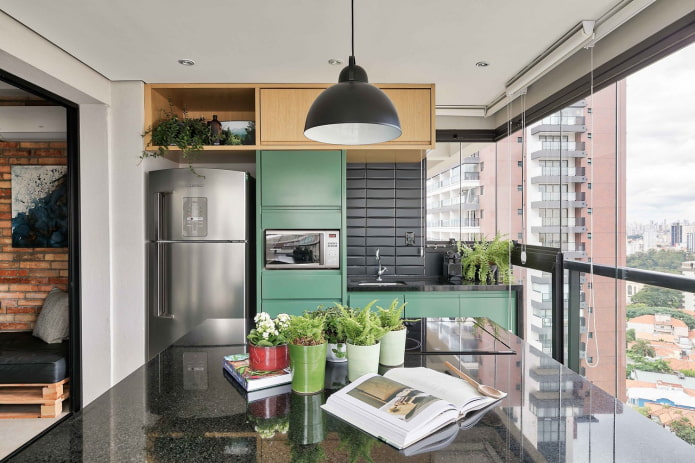 arrangement of kitchen areas on the loggia