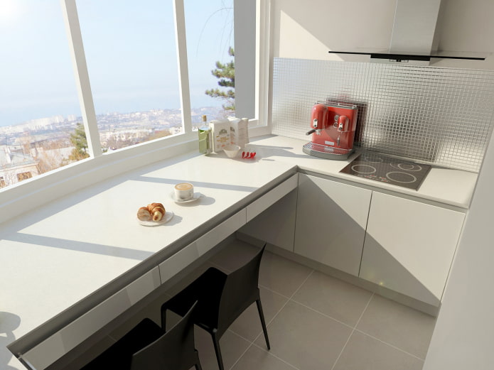 kitchen design with a dining area on the balcony