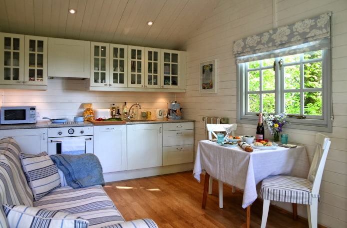 kitchen with a sofa