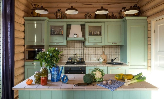 kitchen in a log house