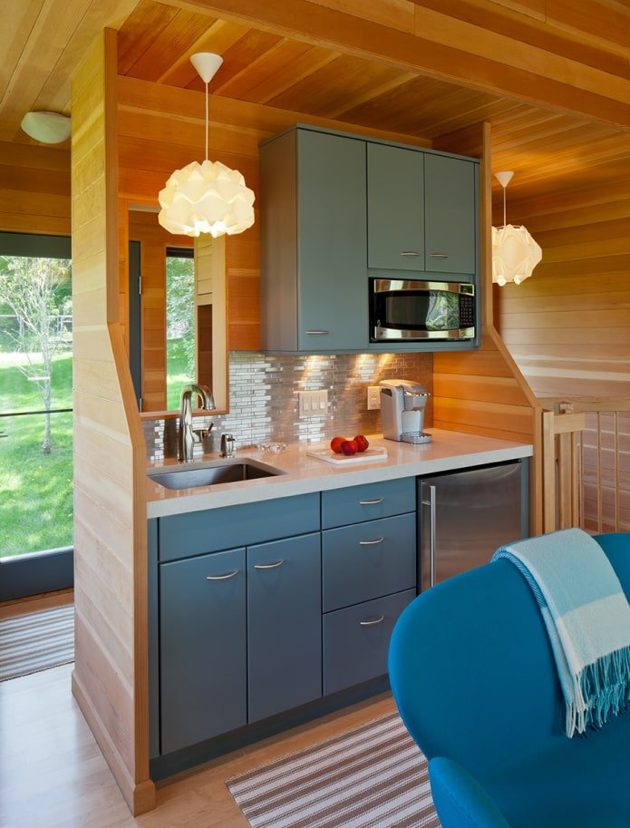 kitchen in a niche in the dacha
