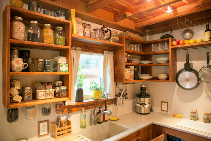open shelves at the dacha