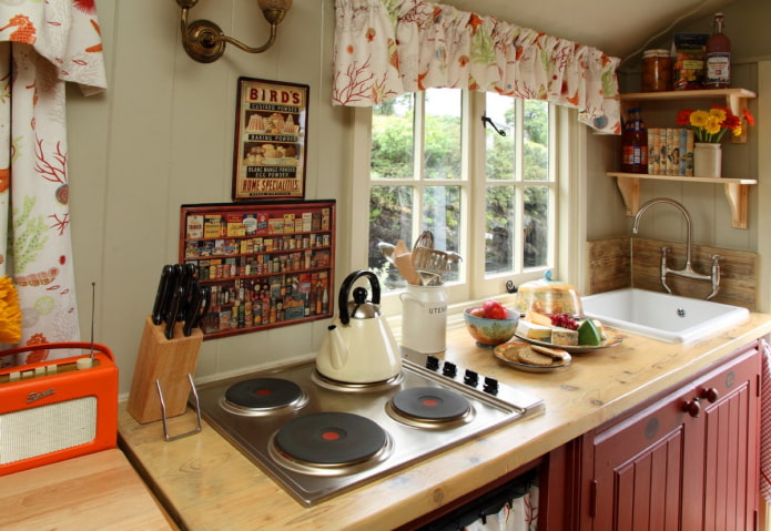 sink in the corner of the kitchen