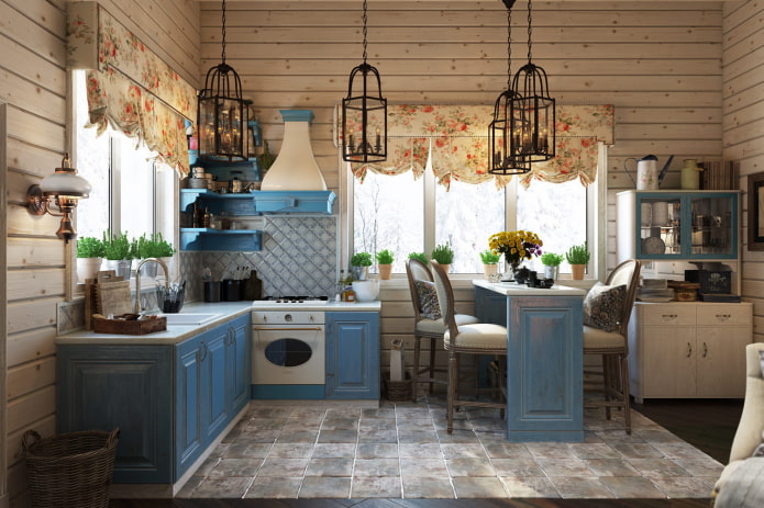 spacious kitchen in the dacha