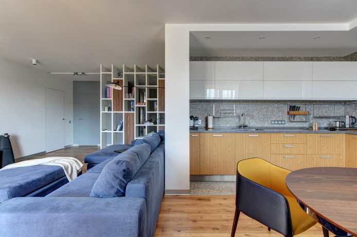 kitchen in a niche in the living room interior