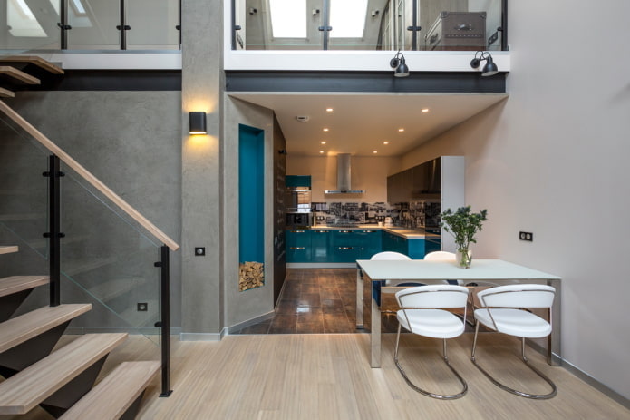 kitchen in a niche in the interior in a modern style