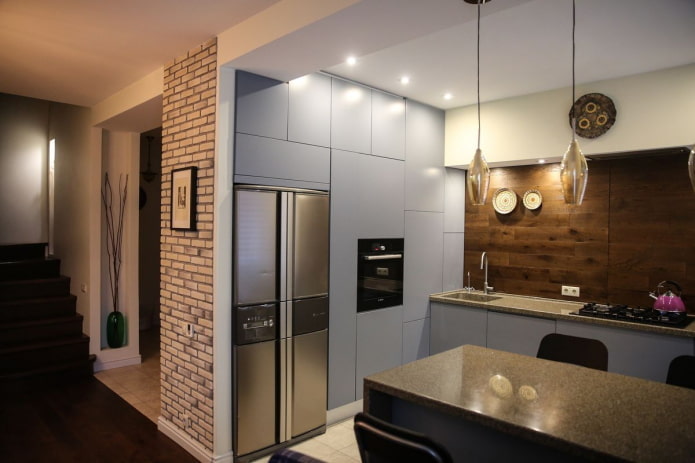kitchen in a niche with lighting in the interior