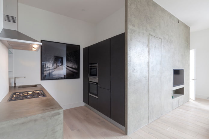 kitchen in a niche without a window in the interior