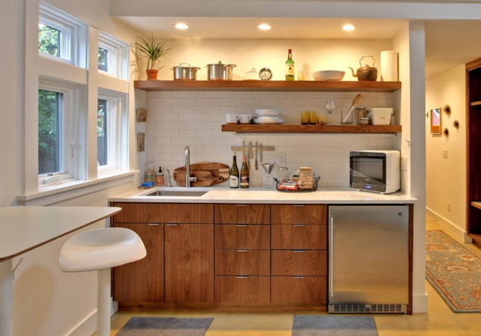 kitchen in a niche with lighting in the interior