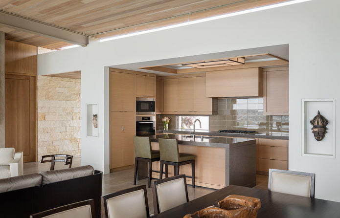 kitchen in a niche in the interior in a modern style