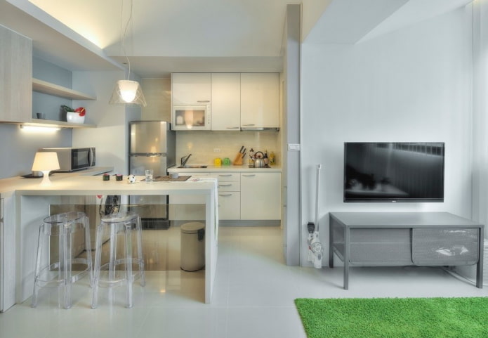 kitchen with a bar counter in a niche in the interior