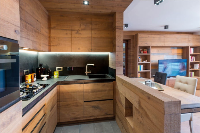 wooden kitchen in a studio