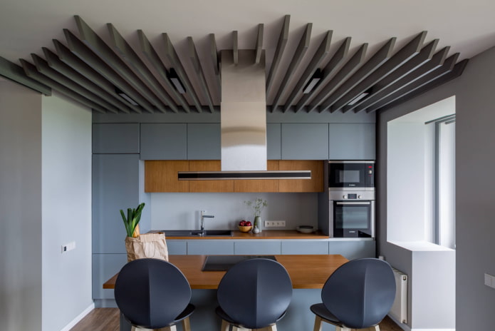 kitchen cabinets in two rows