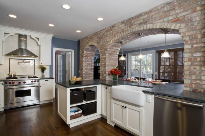 brick arch in the kitchen