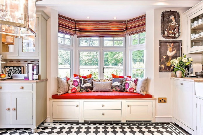 window sill sofa in the kitchen interior