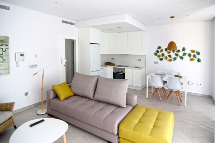 sofa in the interior of the kitchen-living room