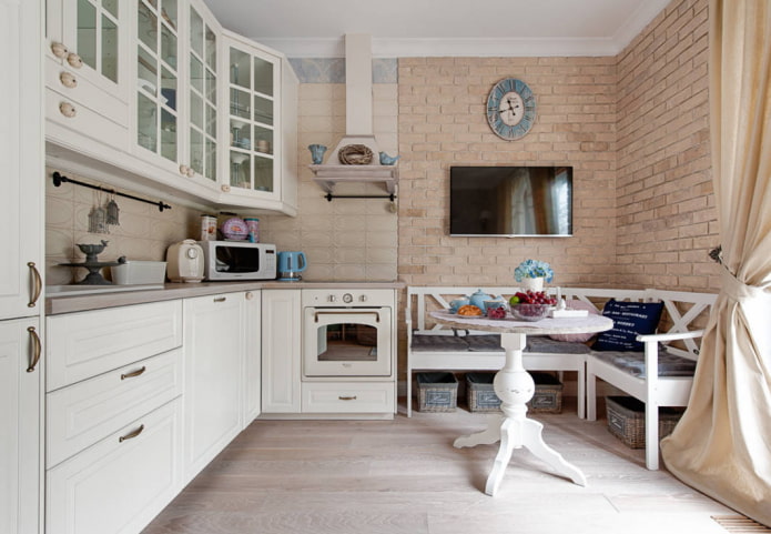 sofa in the kitchen interior in the Provence style