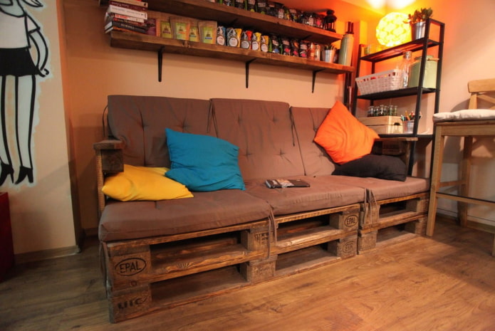 pallet sofa in the kitchen interior