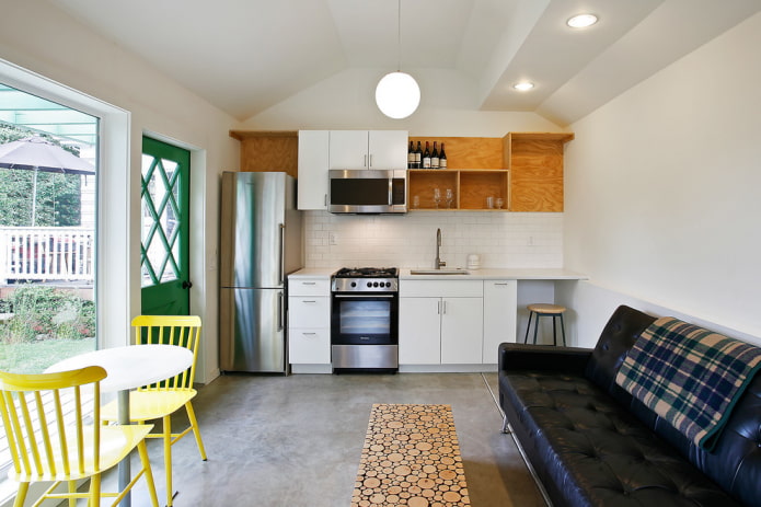 sofa with leather upholstery in the kitchen