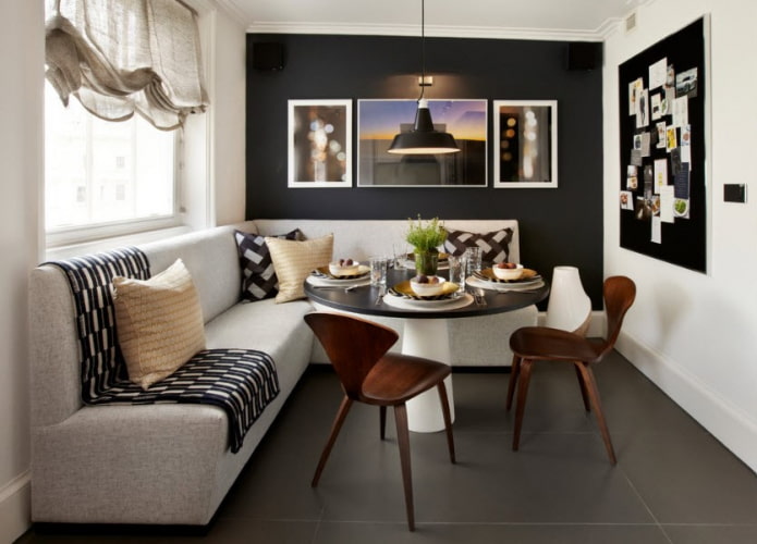 corner sofa in the kitchen interior