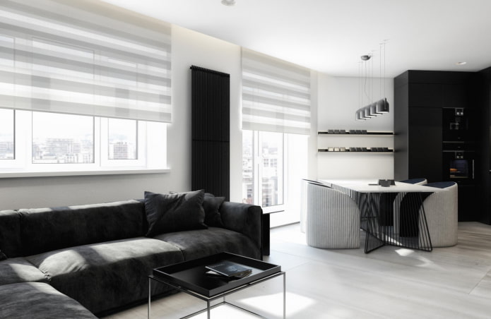sofa in the kitchen interior in the minimalist style
