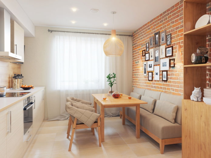 straight sofa in the kitchen interior