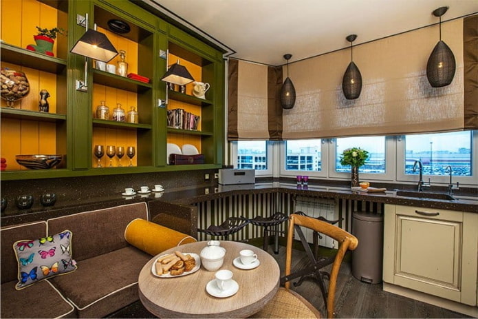 Bar counter in a bay window