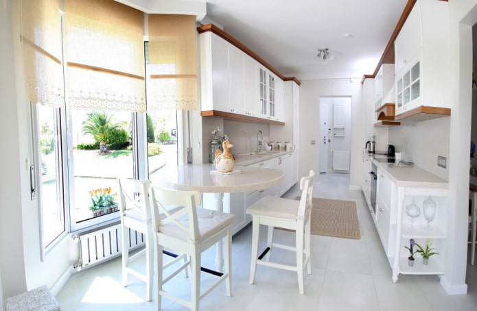 Scandinavian kitchen with a bay window