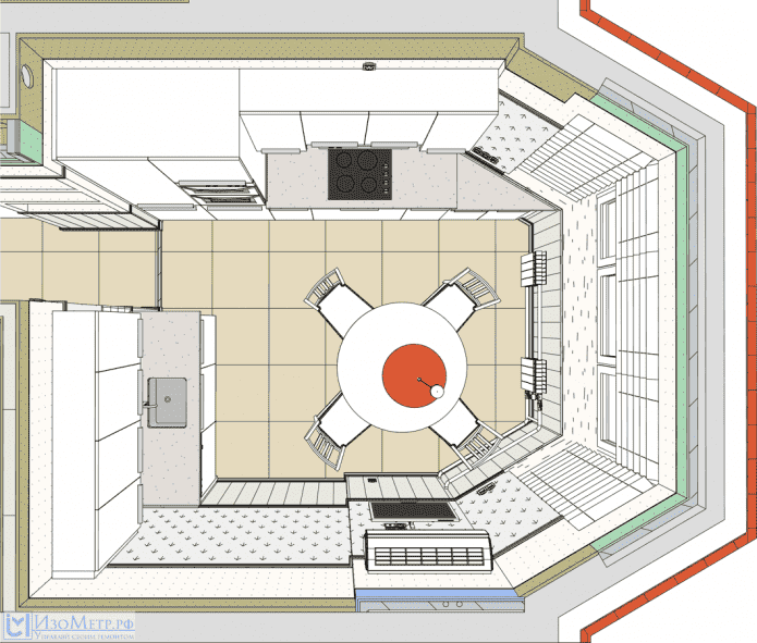 kitchen layout with a bay window