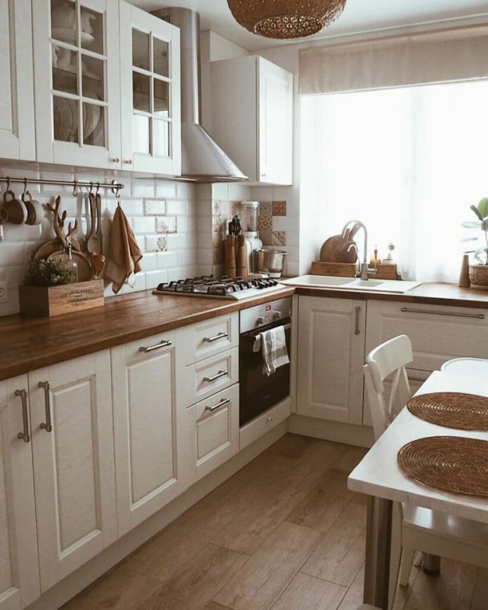 Scandinavian kitchen with a sink by the window
