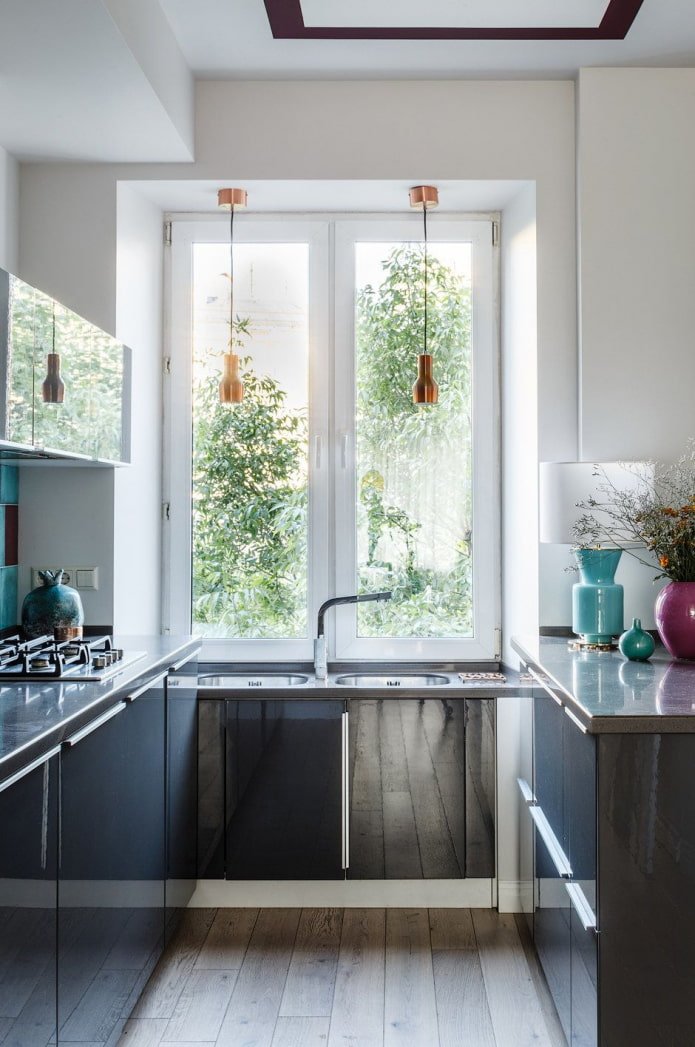 double sink by the window