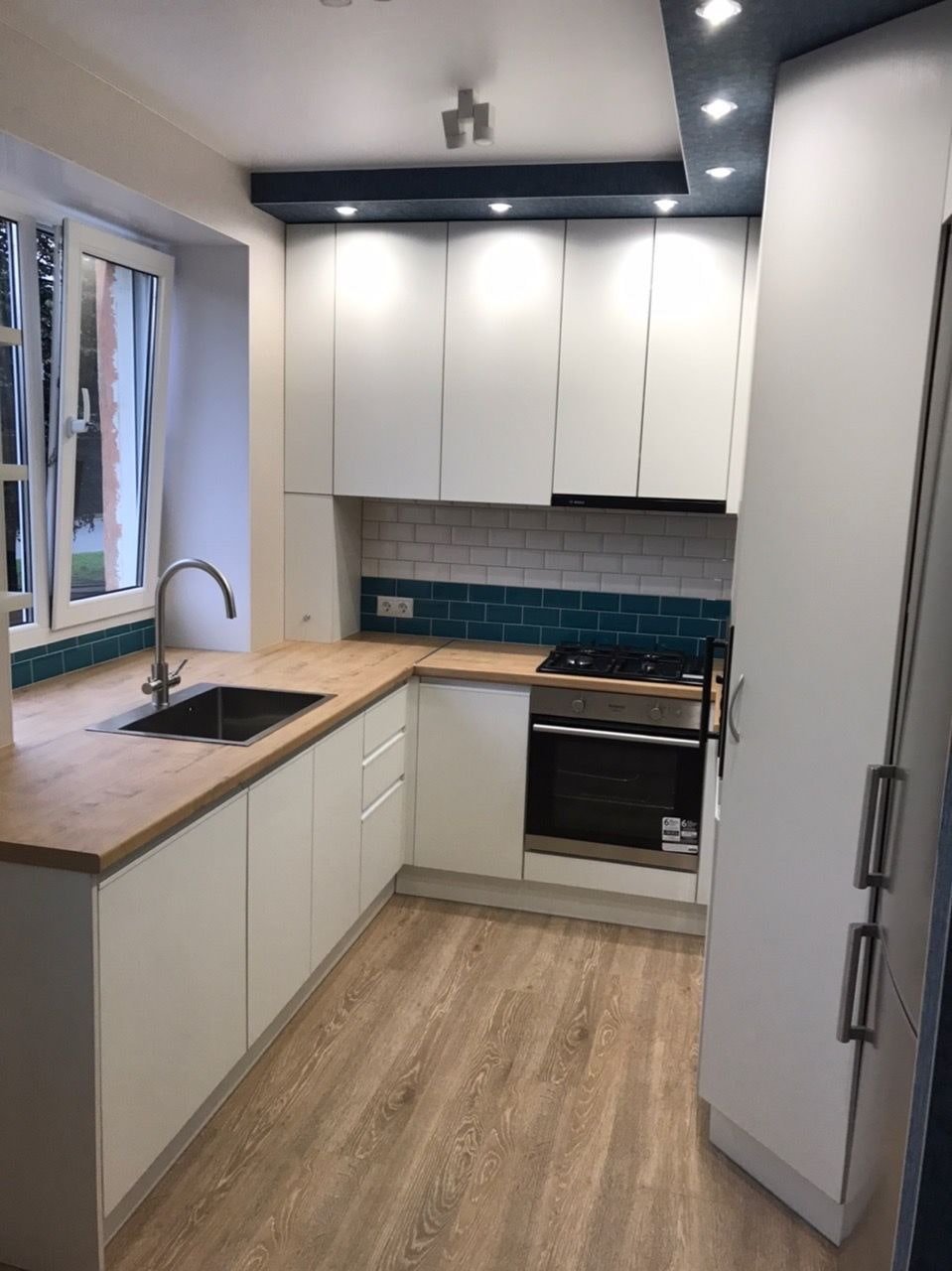 wide countertop under the window