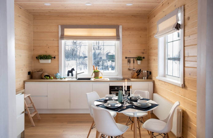 straight kitchen set under the window